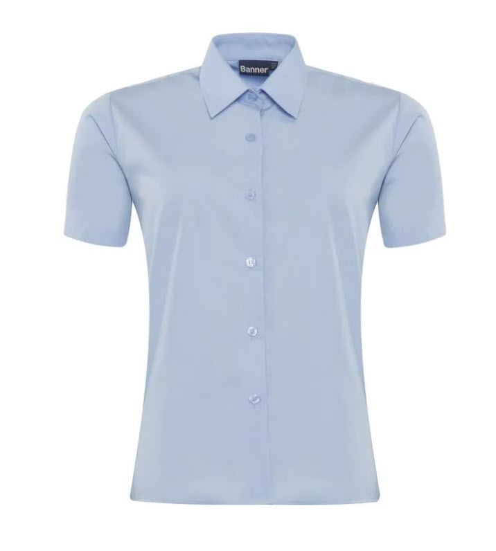 Short Sleeve Easycare Polycotton Blouses - Twin Pack Blue