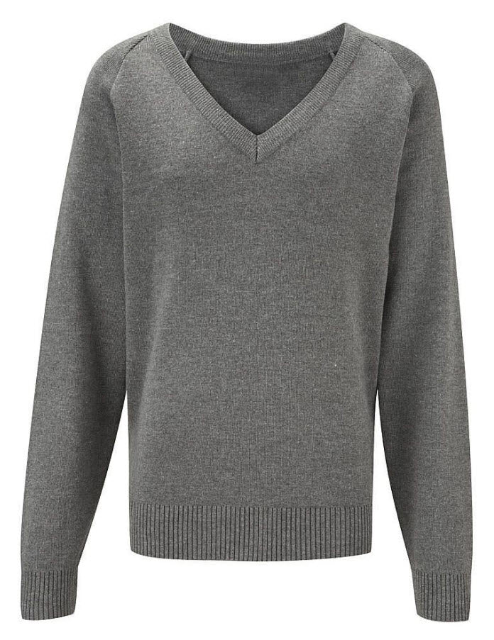 Plain V Neck Jumper Grey