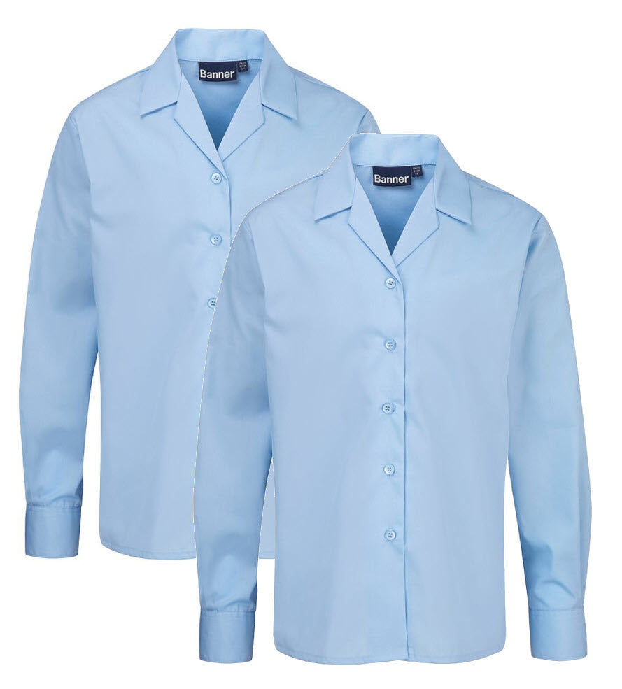 Whitehall School Long Sleeve Rever Collar Blouses - Twin Pack