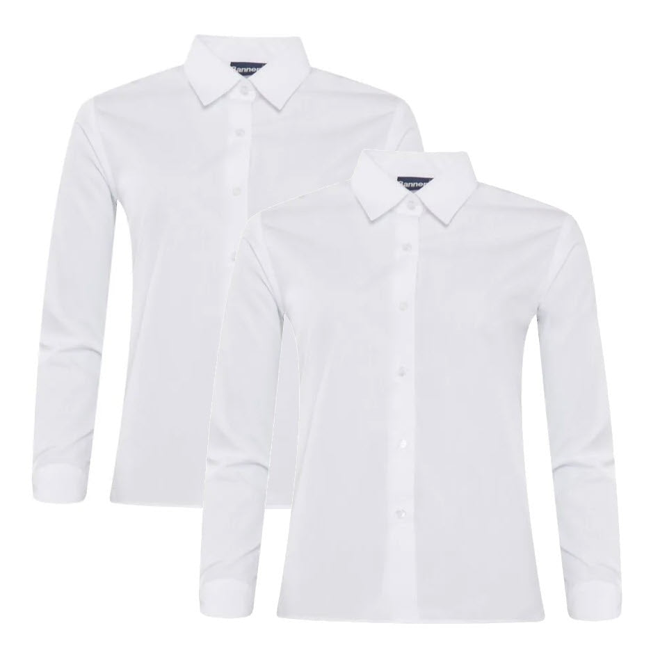 Long Sleeve Blouses - Twin Pack White