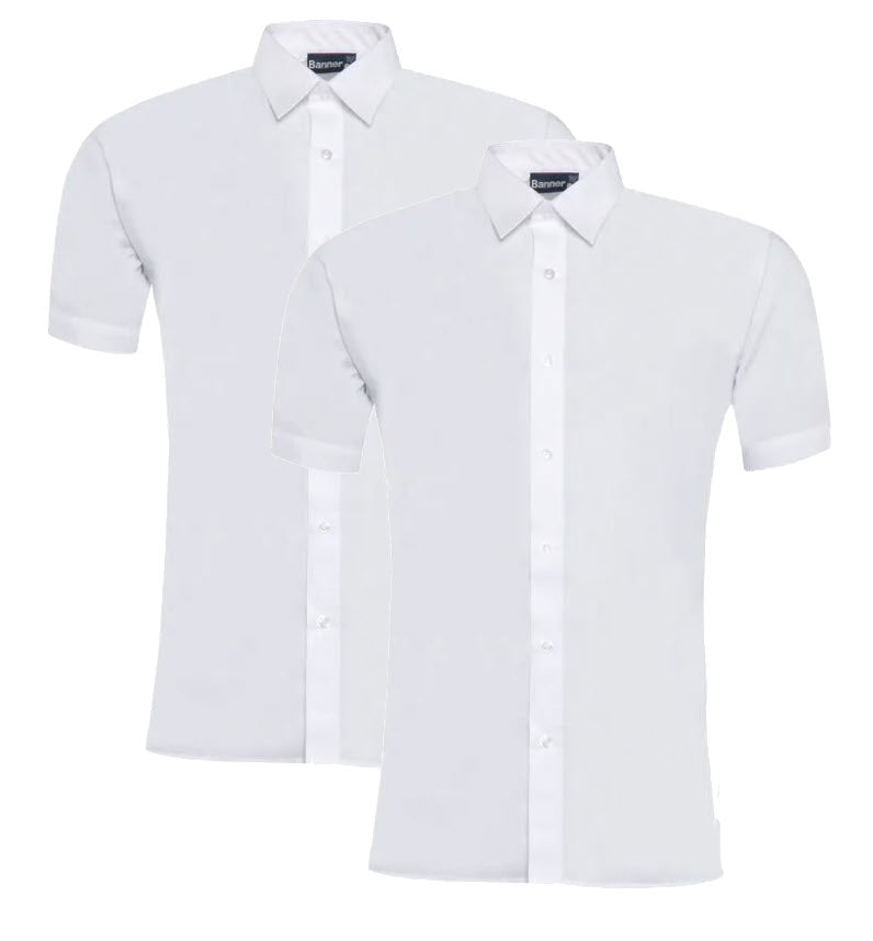 Short Sleeve Easycare Polycotton Blouses - Twin Pack White