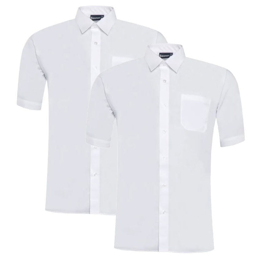 Short Sleeve Easycare Polycotton Shirts - Twin Pack White